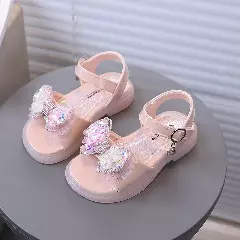 Baby, Toddler & Young Girls Peach Pink Heart Confetti Bow Ankle Ring Sandals | Lucys 11304