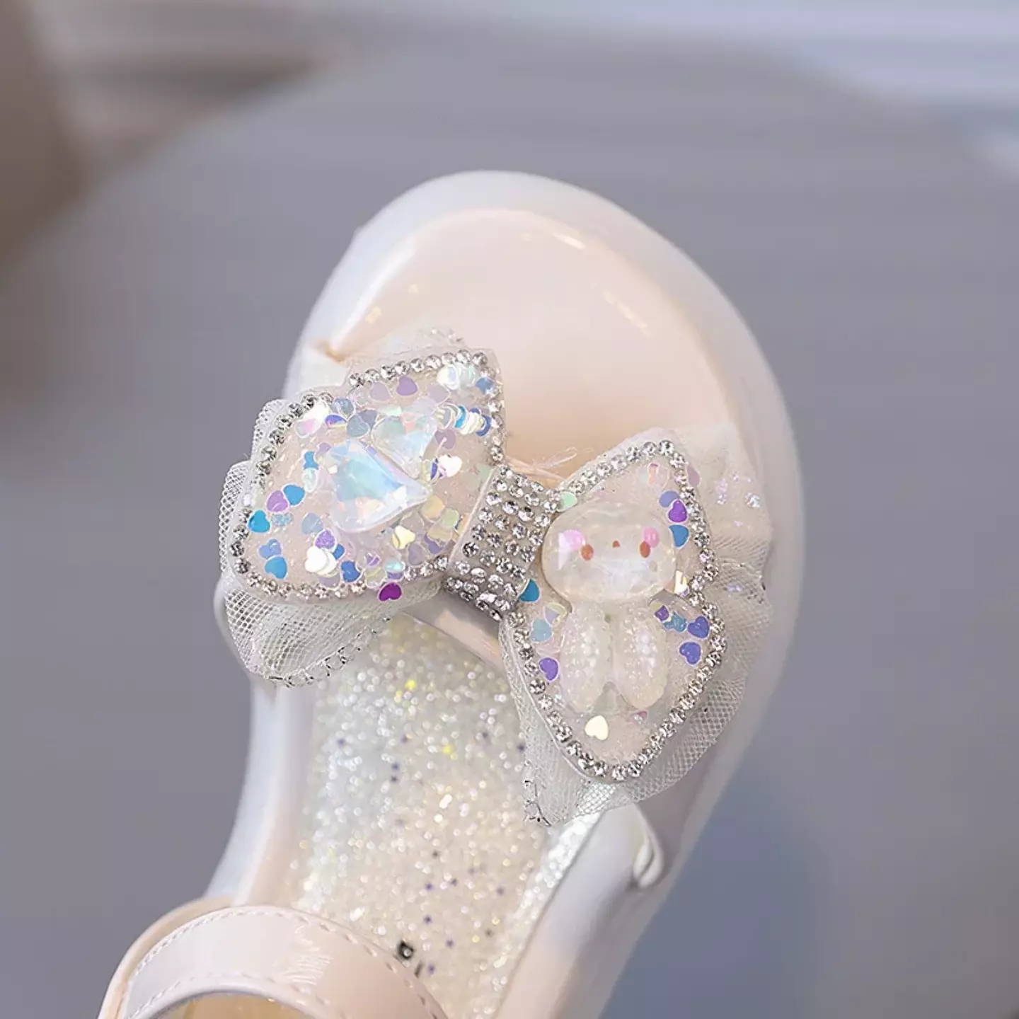 Baby, Toddler & Young Girls Ivory Heart Confetti Bow Ankle Ring Sandals | Lucys 11302