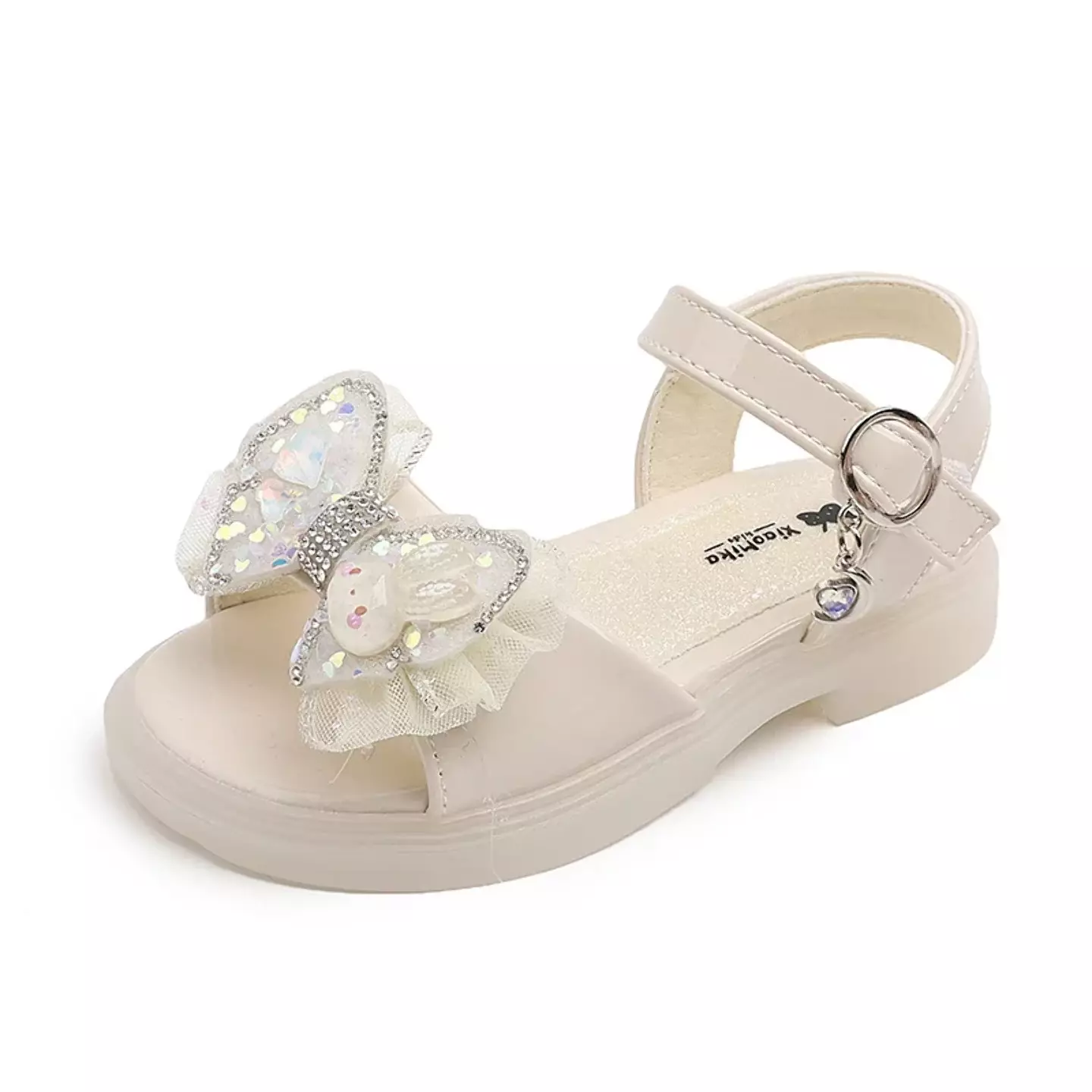 Baby, Toddler & Young Girls Ivory Heart Confetti Bow Ankle Ring Sandals | Lucys 11302