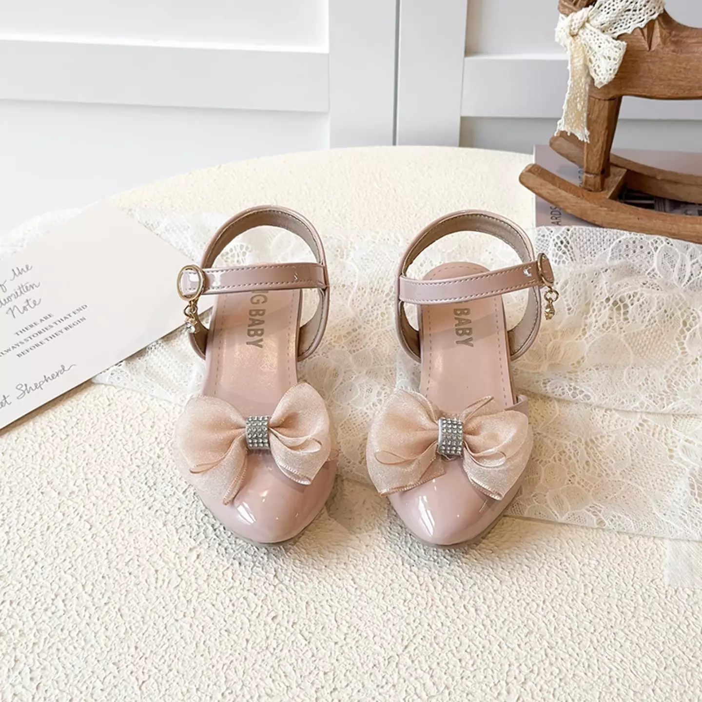 Girls Dusty Pink Sheer Bow Block Heel Slingbacks | Lucys 11044
