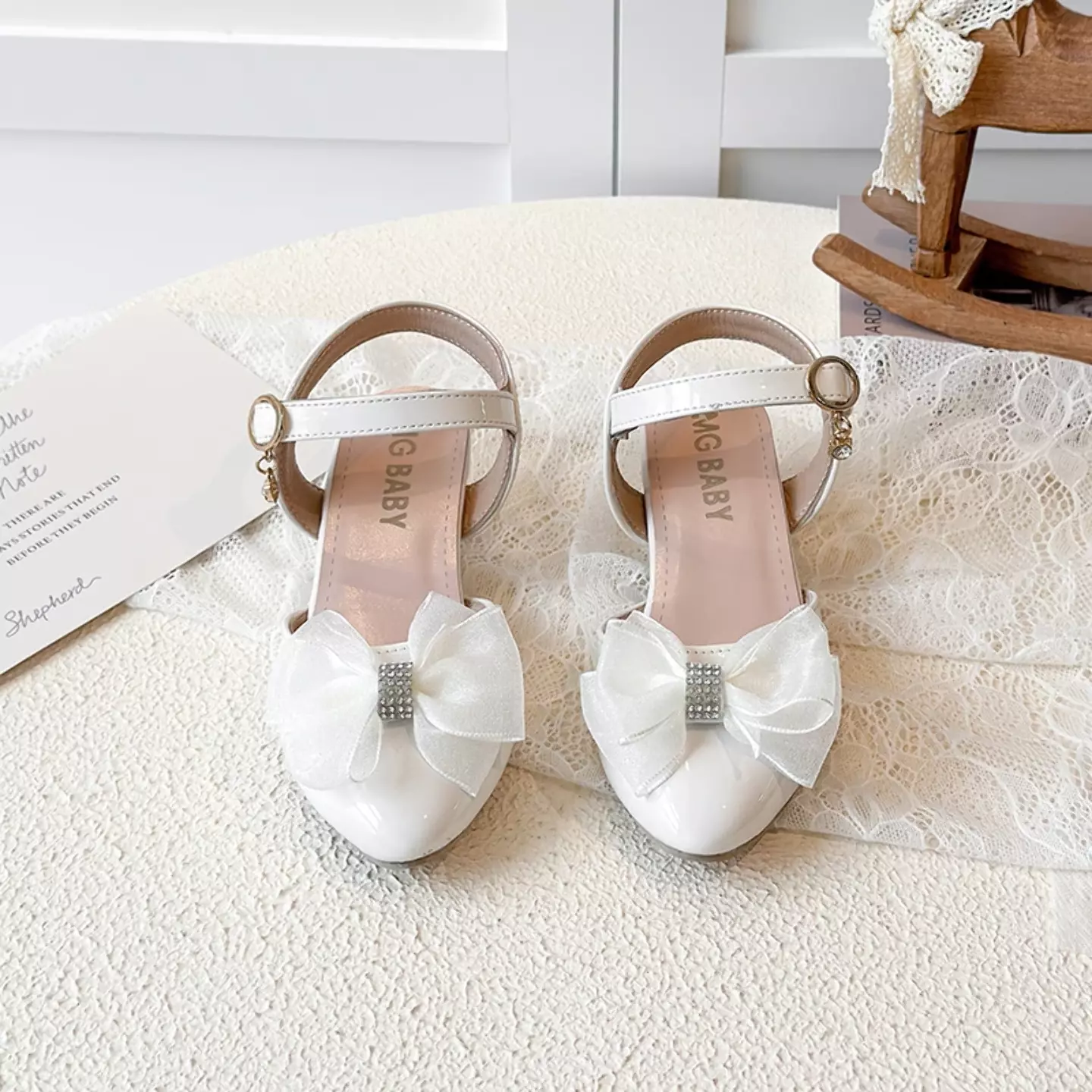 Girls Ivory Sheer Bow Block Heel Slingbacks | Lucys 11045