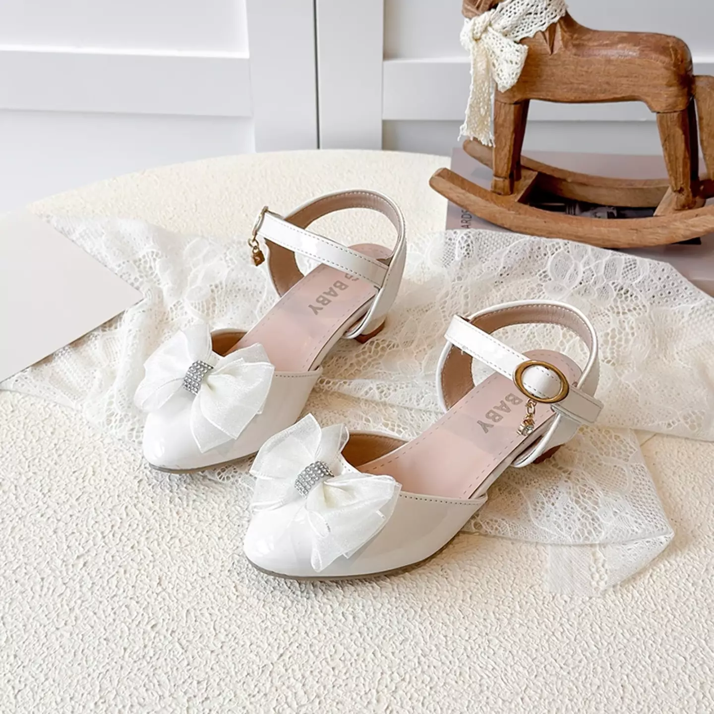 Girls Ivory Sheer Bow Block Heel Slingbacks | Lucys 11045