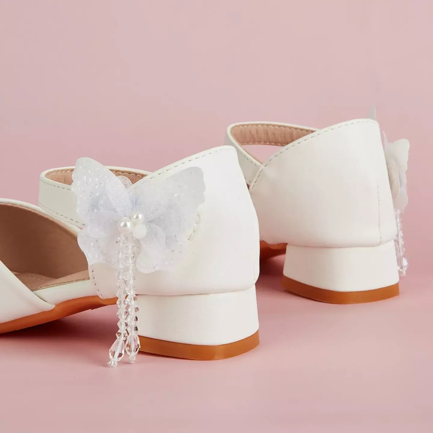 Young Girls & Girls White Twin Bead Butterfly Sandals | Lucys 11324