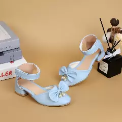 Young Girls & Girls Light Blue Pearl Cluster Bow Ankle Band Dress Shoes | Lucys 11329