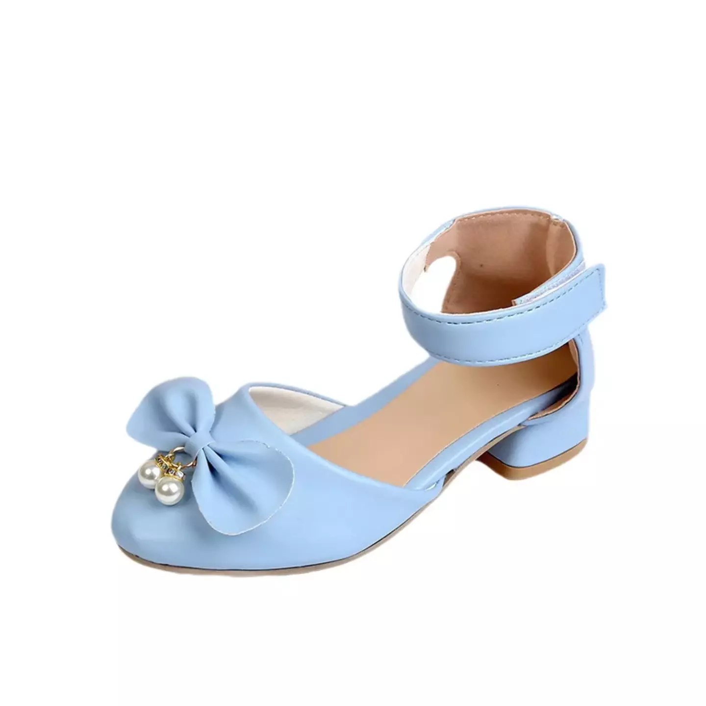 Young Girls & Girls Light Blue Pearl Cluster Bow Ankle Band Dress Shoes | Lucys 11329