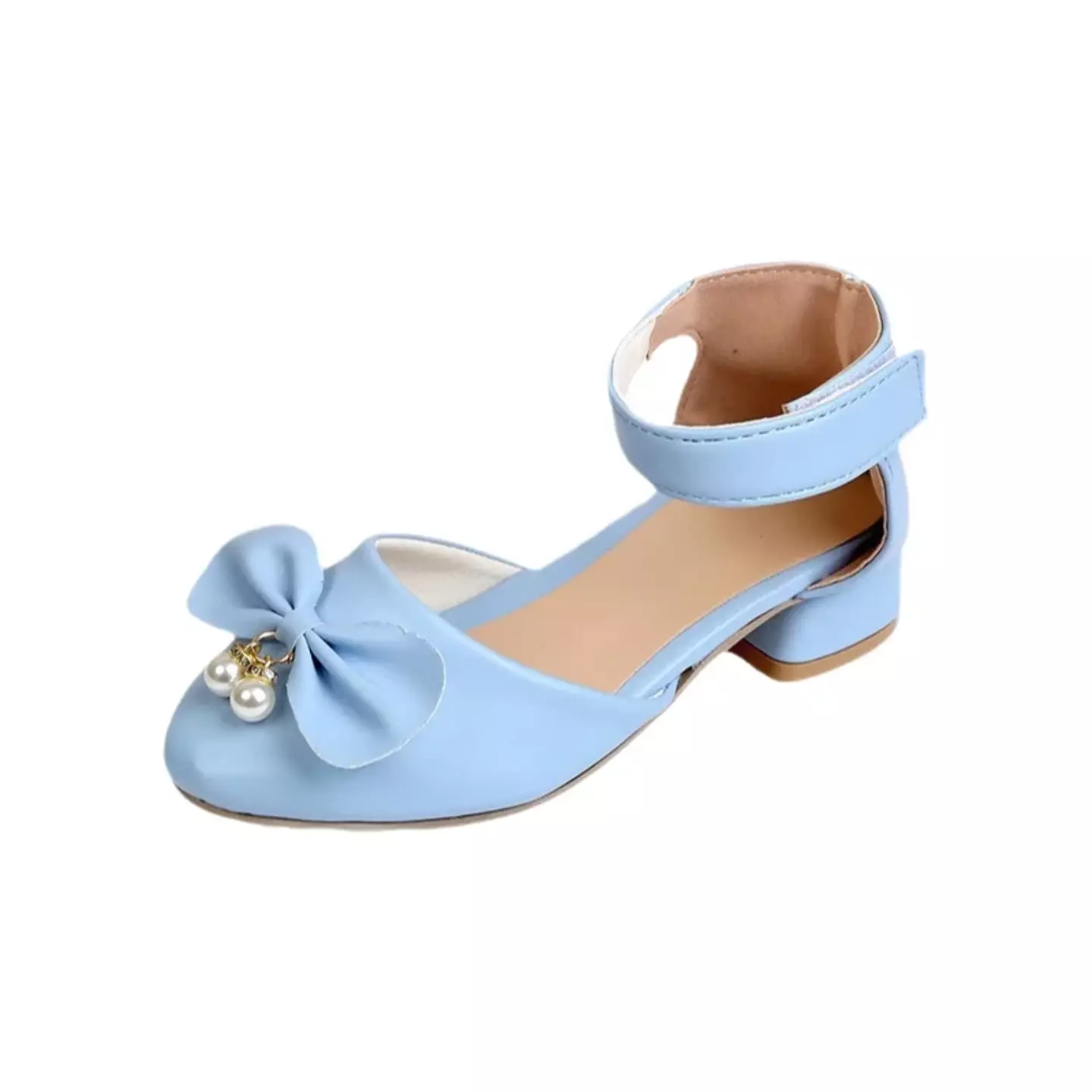 Young Girls & Girls Light Blue Pearl Cluster Bow Ankle Band Dress Shoes | Lucys 11329