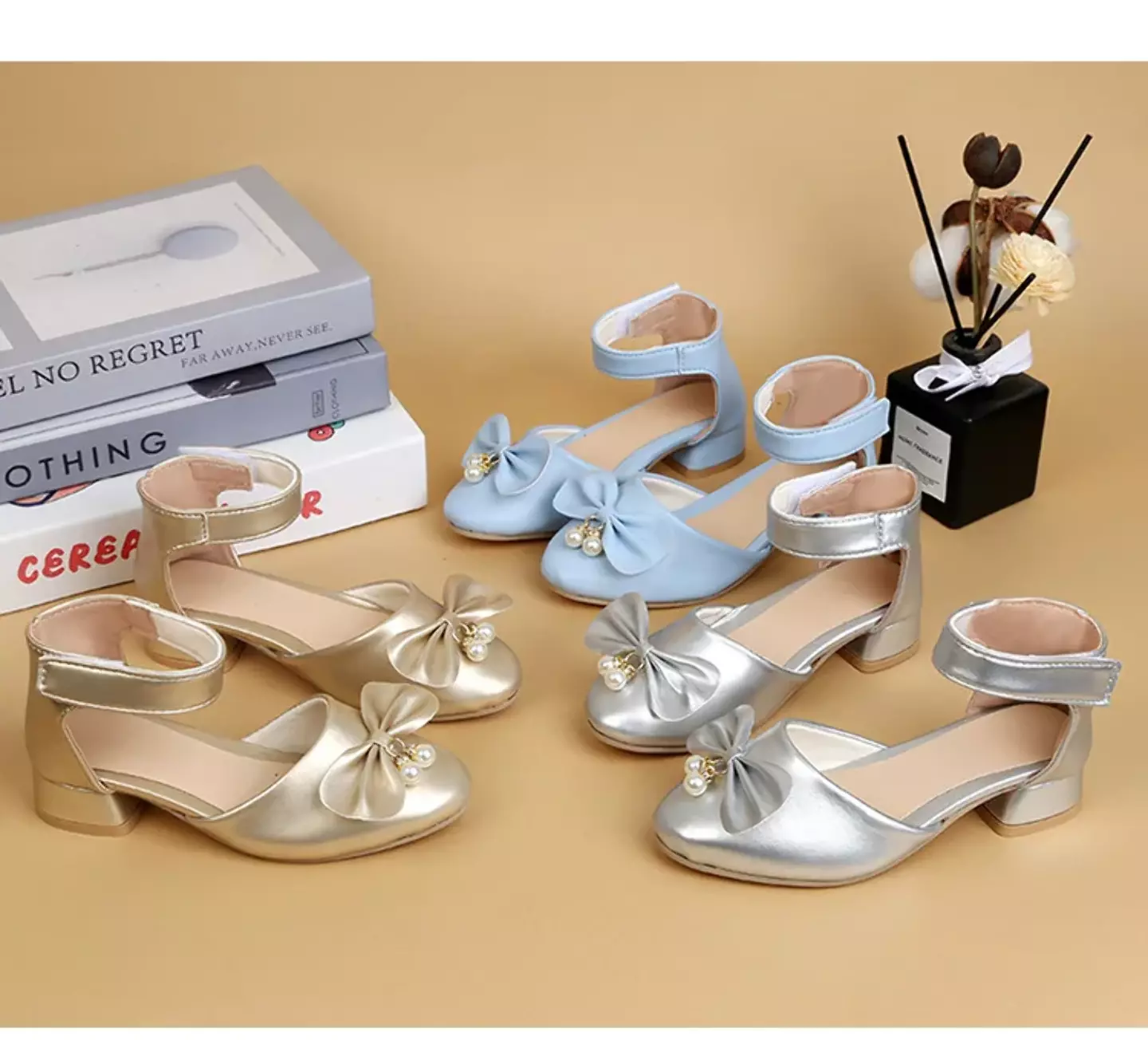 Young Girls & Girls Silver Pearl Cluster Bow Ankle Band Dress Shoes | Lucys 11328