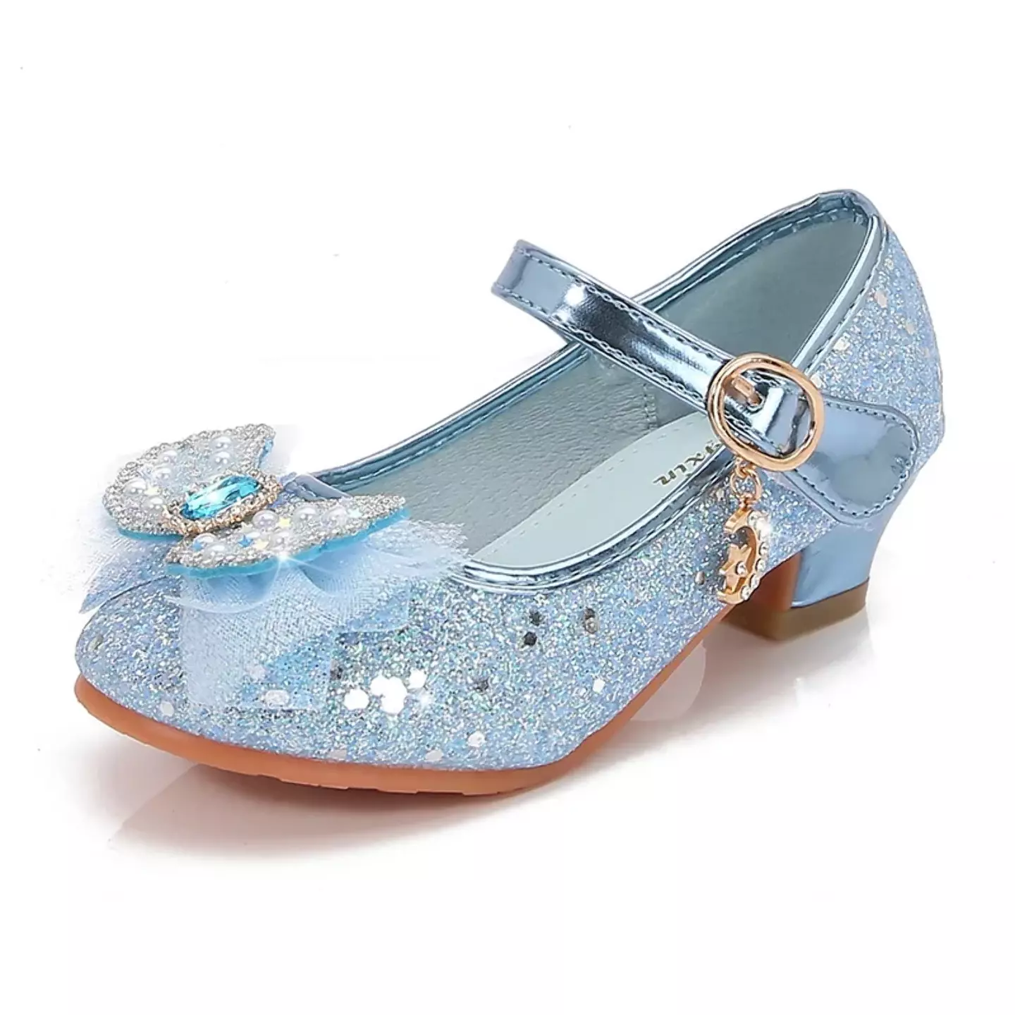Young Girls & Girls Light Blue Dangling Charm Glitter Bow Mary Janes | Lucys 11341