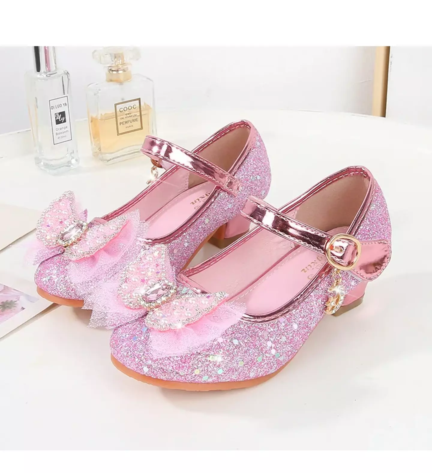 Young Girls & Girls Pink Dangling Charm Glitter Bow Mary Janes | Lucys 11342