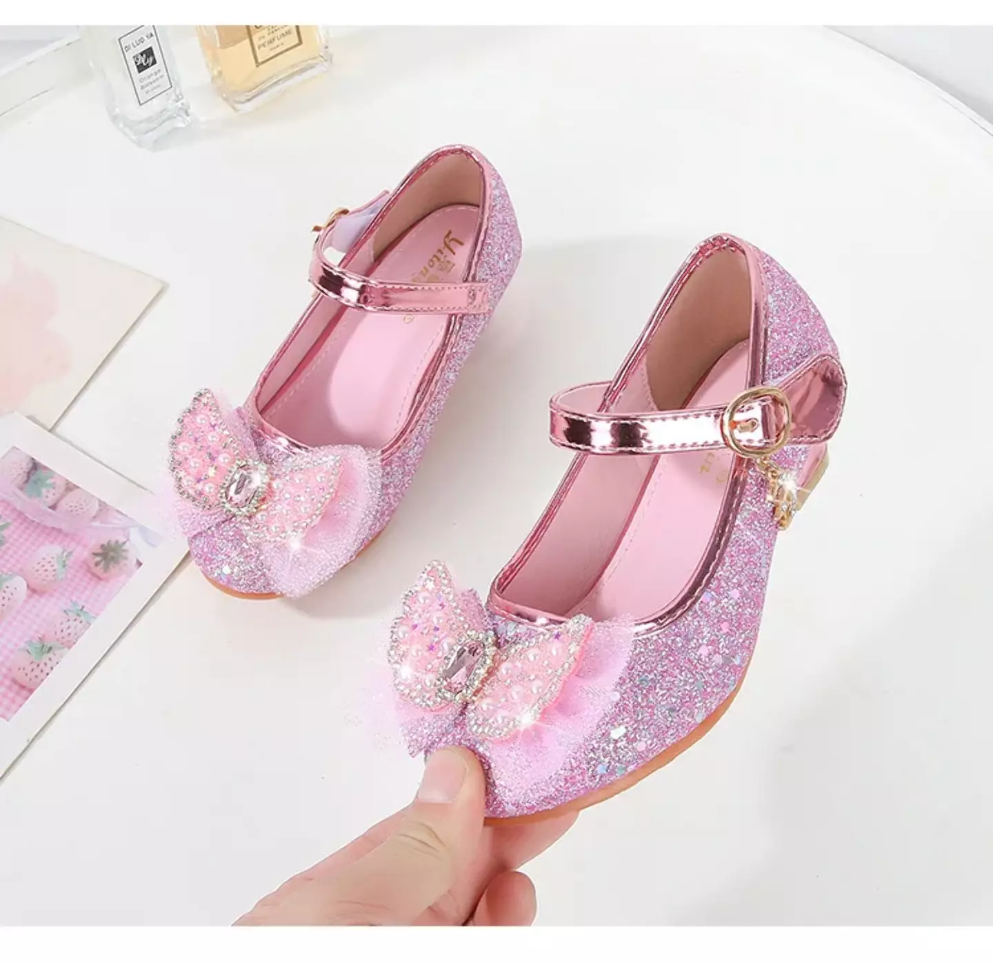 Young Girls & Girls Pink Dangling Charm Glitter Bow Mary Janes | Lucys 11342