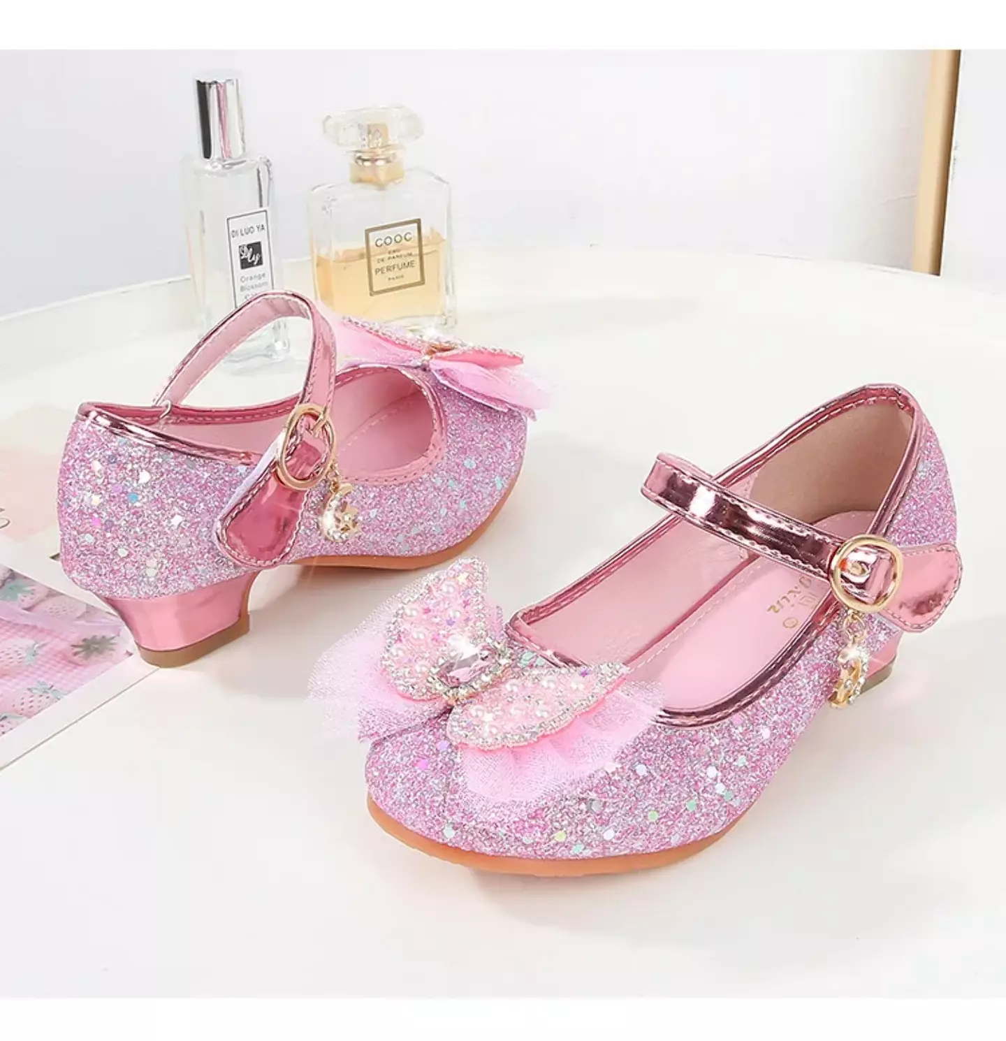 Young Girls & Girls Pink Dangling Charm Glitter Bow Mary Janes | Lucys 11342