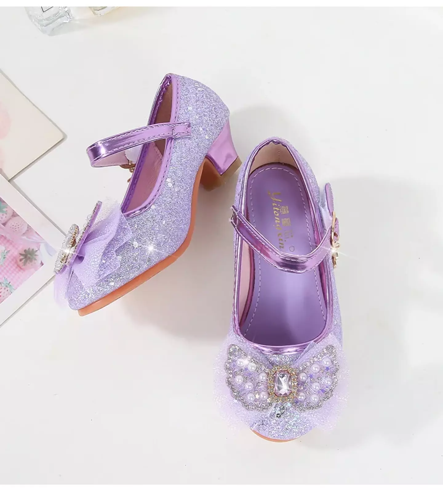Young Girls & Girls Lavender Dangling Charm Glitter Bow Mary Janes | Lucys 11337