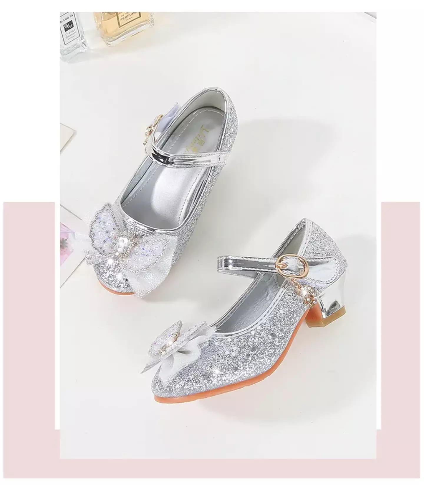 Young Girls & Girls Silver Dangling Charm Glitter Bow Mary Janes | Lucys 11344