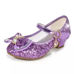 Young Girls & Girls Purple Baguette Stone Bow Charm Strap Dress Shoes | Lucys 11343