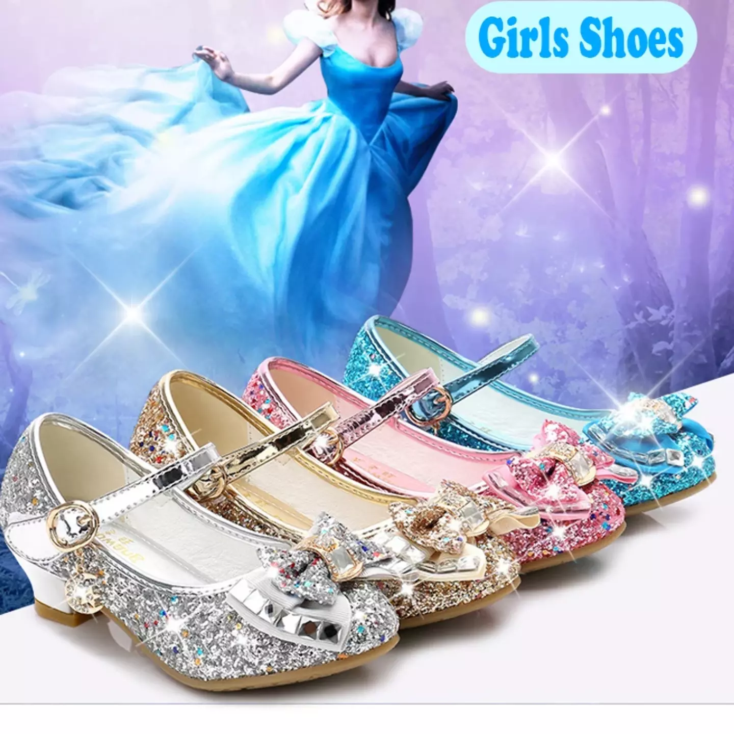 Young Girls & Girls Pink Baguette Stone Bow Charm Strap Dress Shoes | Lucys 11345