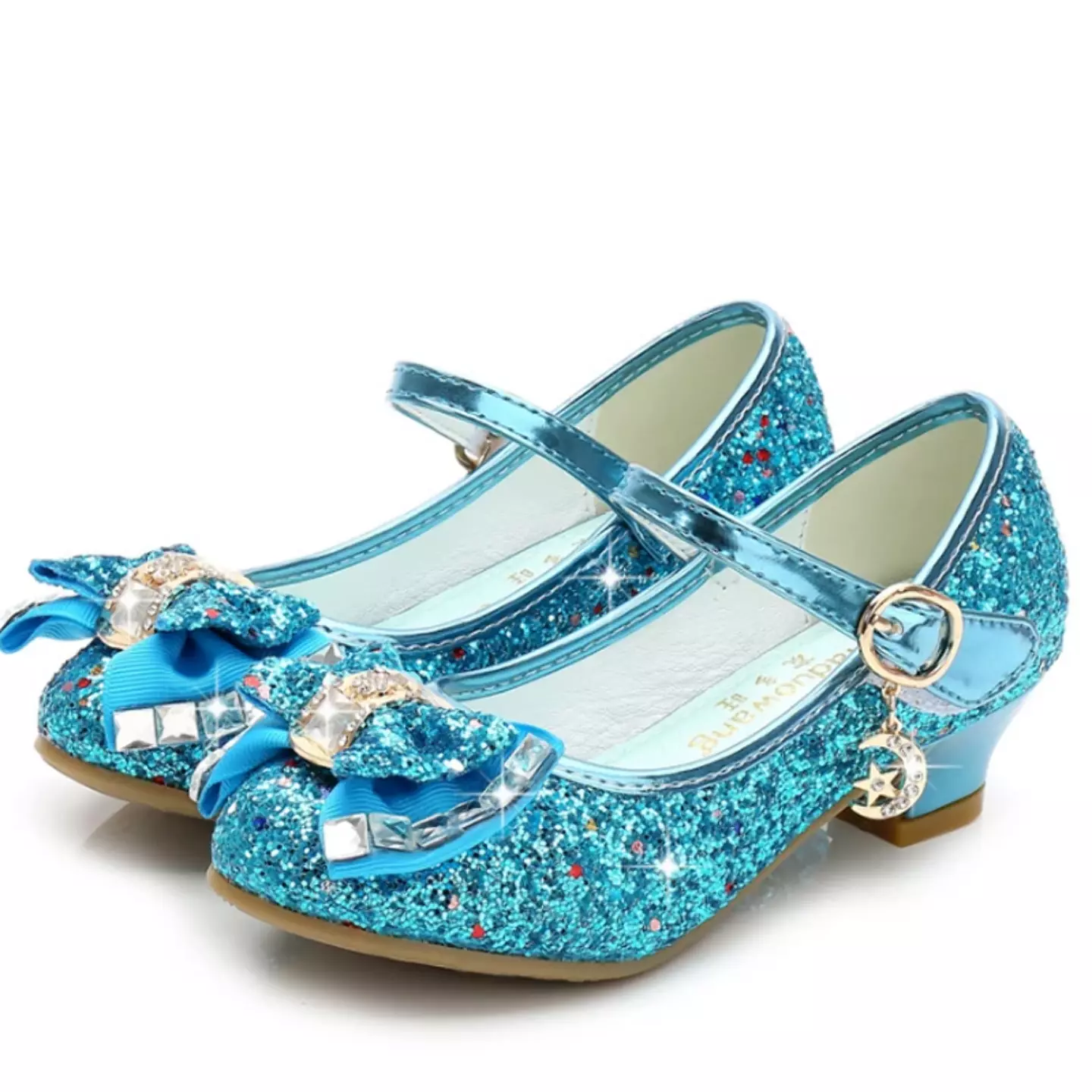 Young Girls & Girls Blue Baguette Stone Bow Charm Strap Dress Shoes | Lucys 11349