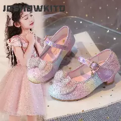 Young Girls & Girls Rainbow Glitter Bow Strap Dress Shoes | Lucys 11381