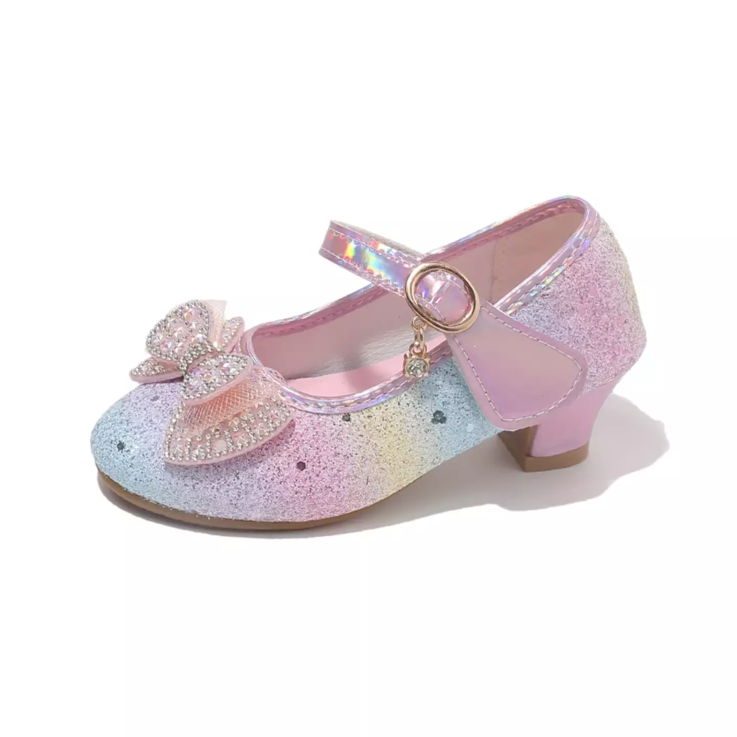Young Girls & Girls Rainbow Glitter Bow Strap Dress Shoes | Lucys 11381