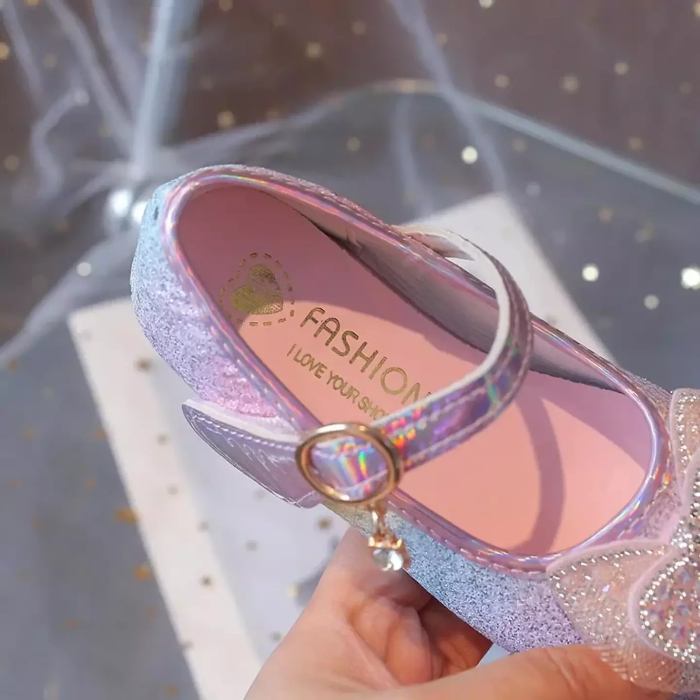 Young Girls & Girls Rainbow Glitter Bow Strap Dress Shoes | Lucys 11381
