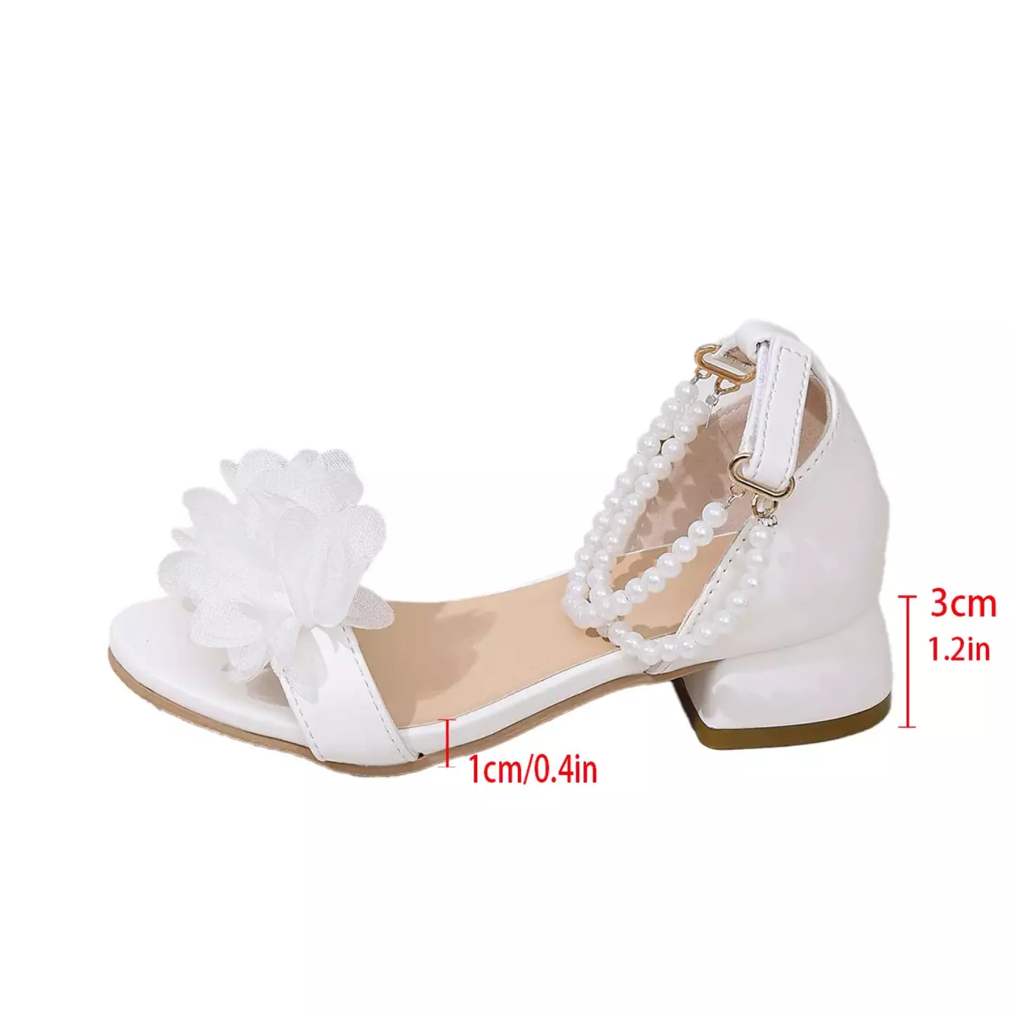 Young Girls & Girls White Flower Pearl Strap Block Heel Sandals | Lucys 11386