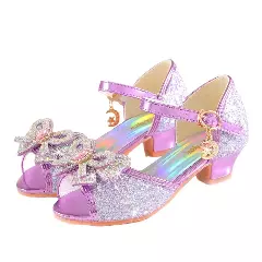 Young Girls & Girls Lavender Teardrop Gem Bow Peep Toe Block Heels | Lucys 11392