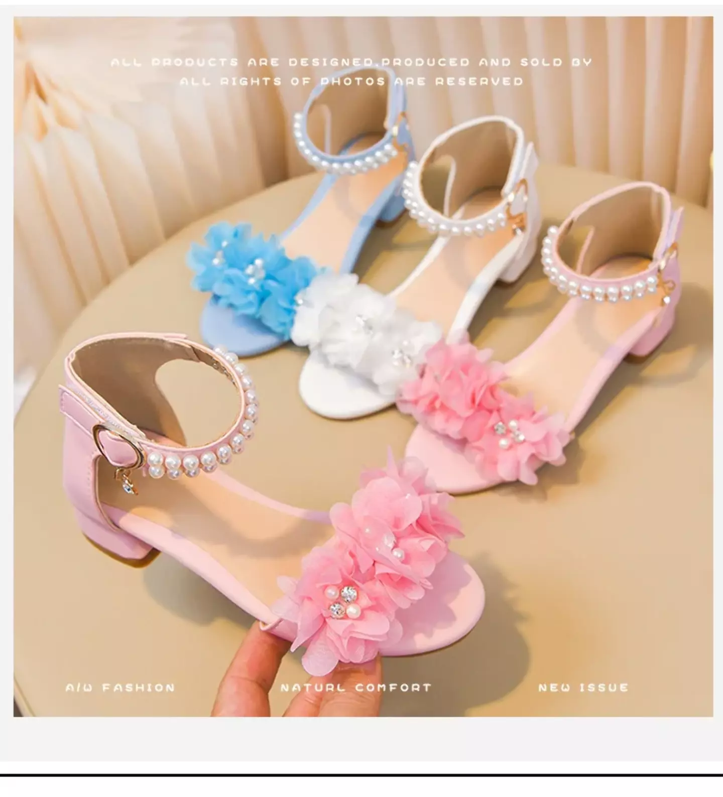 Young Girls & Girls Pink Ruffled Bloom Pearl Strap Block Heel Sandals | Lucys 11411