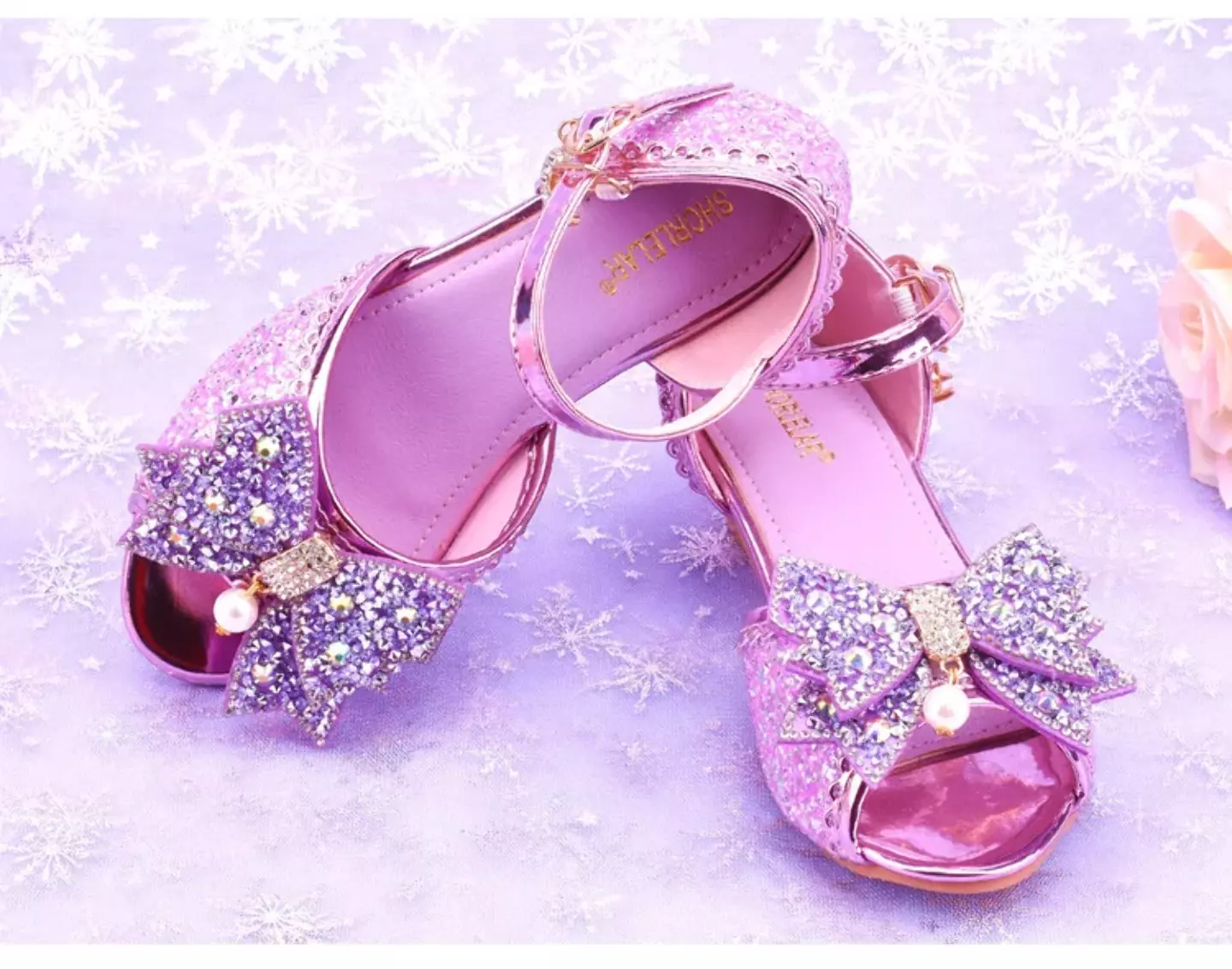 Young Girls & Girls Purple Mirror Toe Pearl Bow Clear Heel Shoes | Lucys 11425