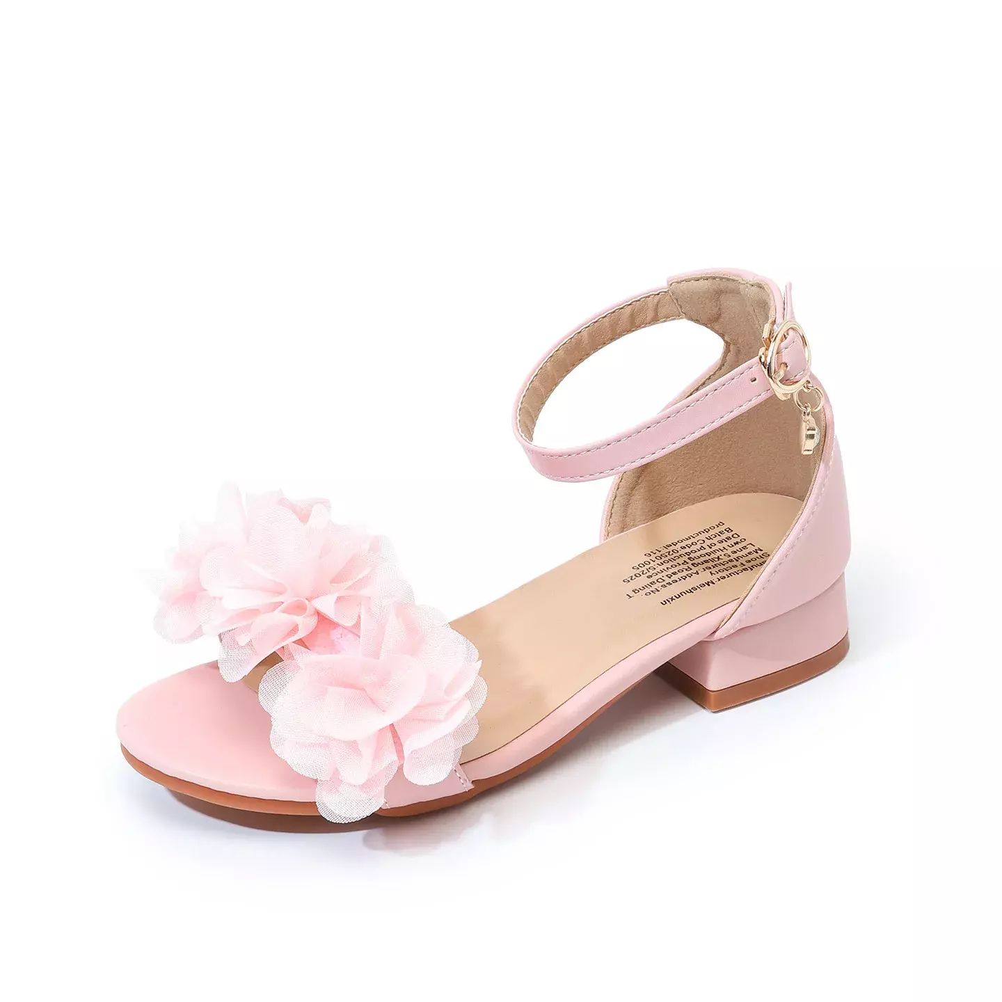 Young Girls & Girls Pink Gathered Petal Ankle Strap Block Heel Sandals | Lucys 11441