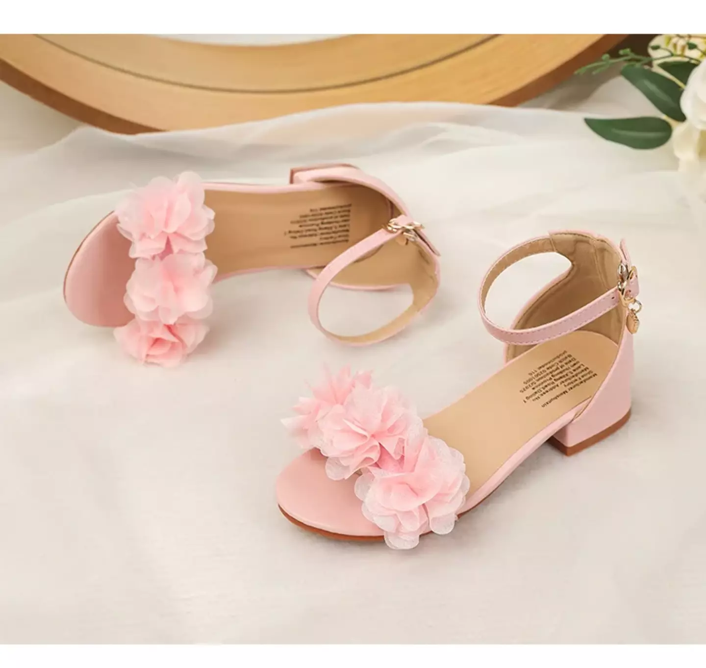 Young Girls & Girls Pink Gathered Petal Ankle Strap Block Heel Sandals | Lucys 11441