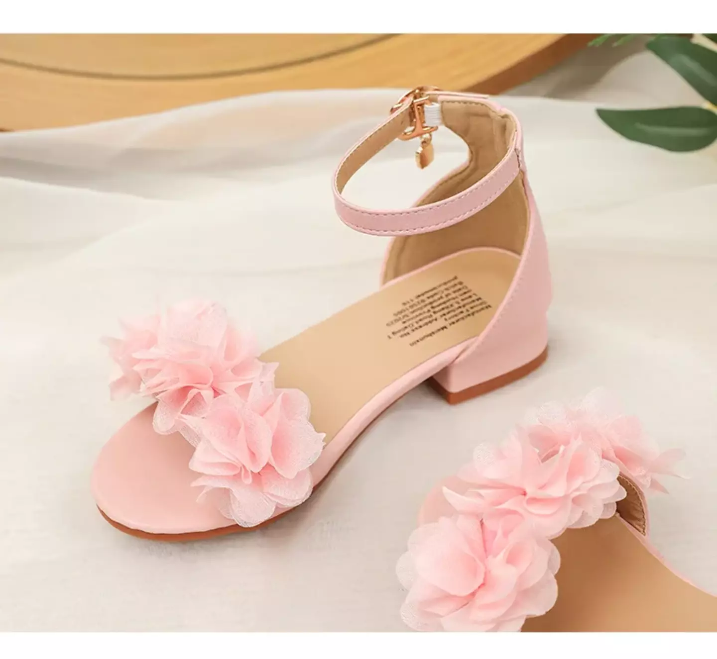 Young Girls & Girls Pink Gathered Petal Ankle Strap Block Heel Sandals | Lucys 11441