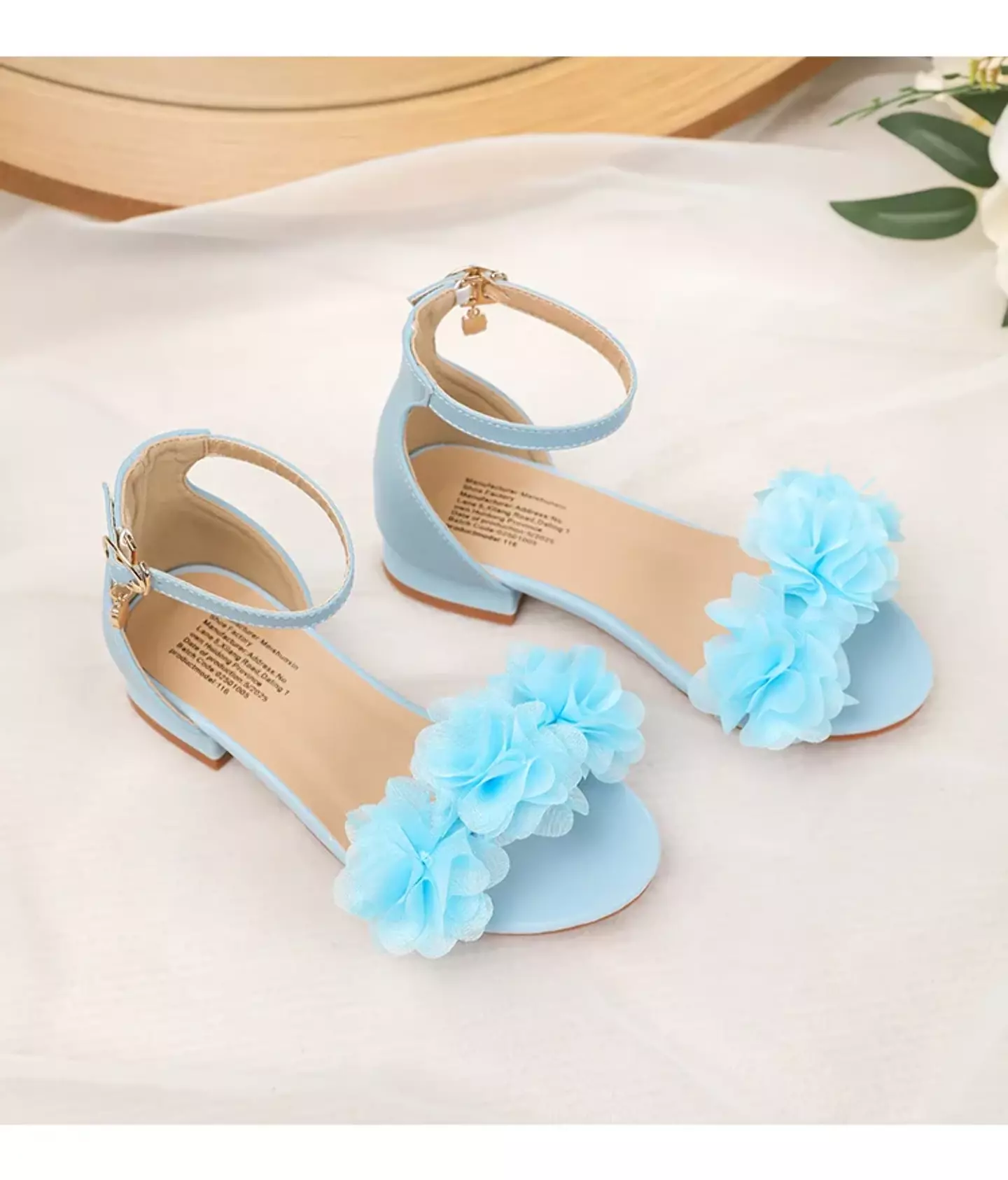 Young Girls & Girls Blue Gathered Petal Ankle Strap Block Heel Sandals | Lucys 11442