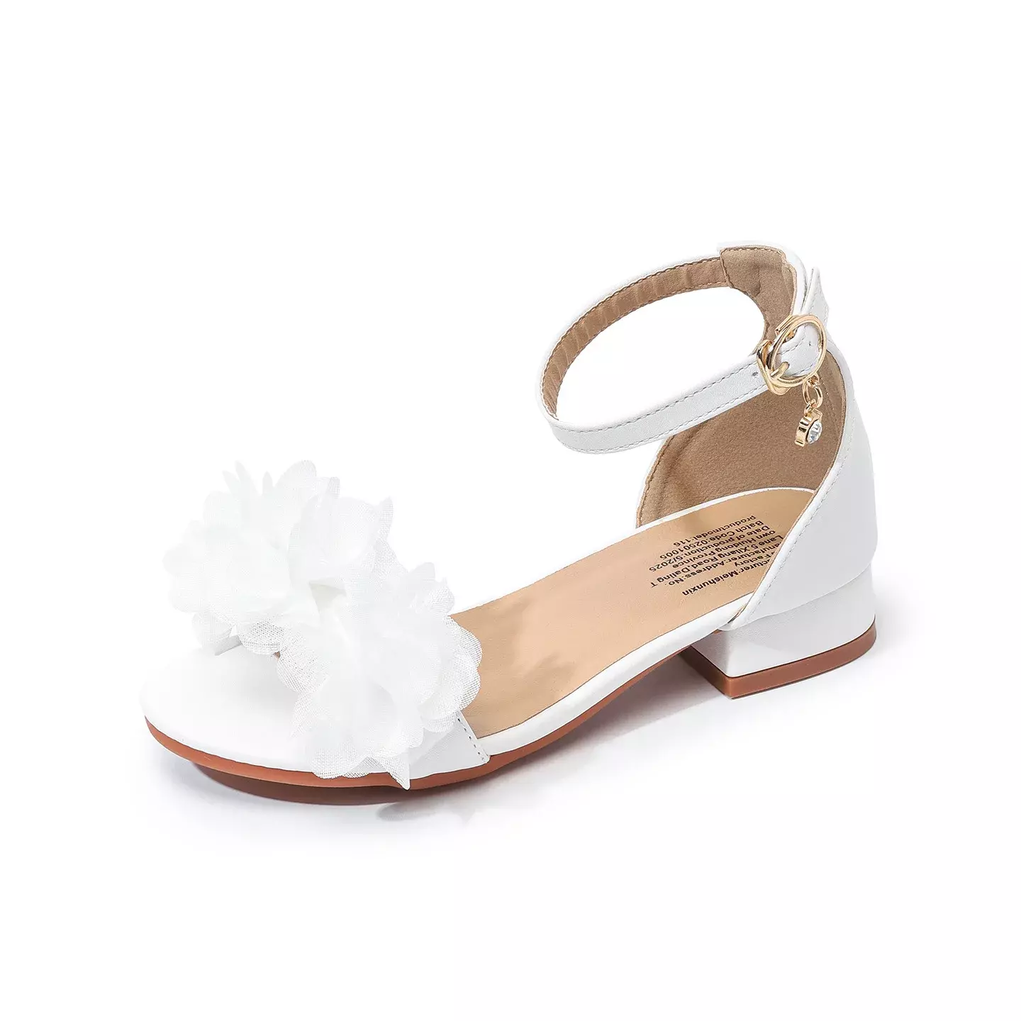 Young Girls & Girls White Gathered Petal Ankle Strap Block Heel Sandals | Lucys 11440