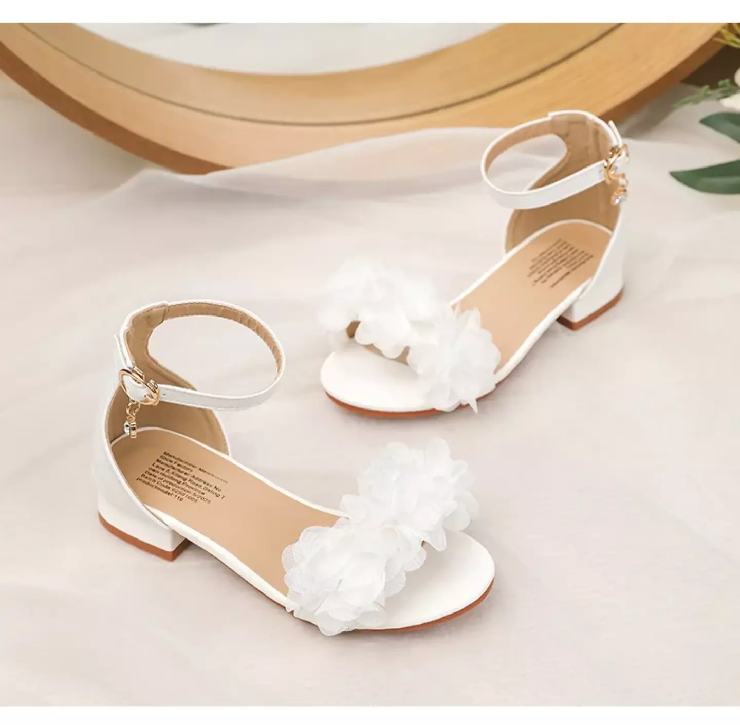Young Girls & Girls White Gathered Petal Ankle Strap Block Heel Sandals | Lucys 11440