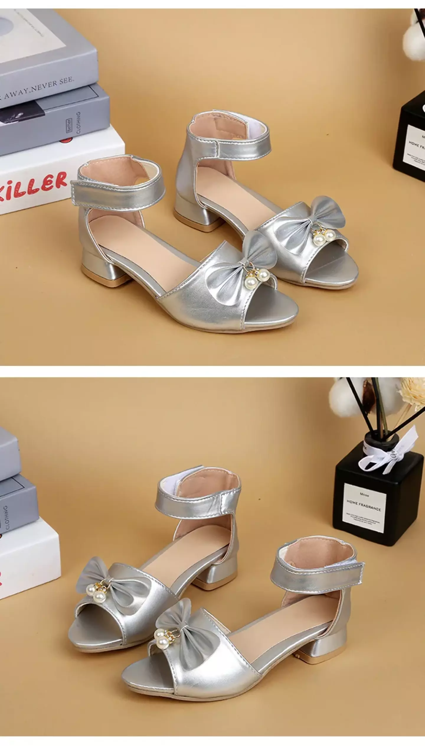 Young Girls & Girls Silver Butterfly Knot Block Heel Sandals | Lucys 11452