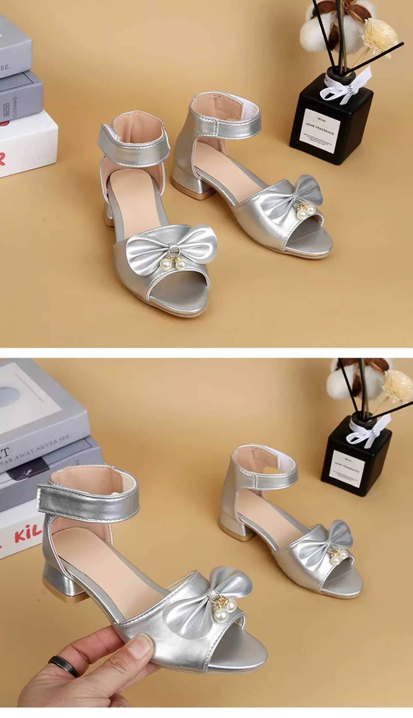 Young Girls & Girls Silver Butterfly Knot Block Heel Sandals | Lucys 11452