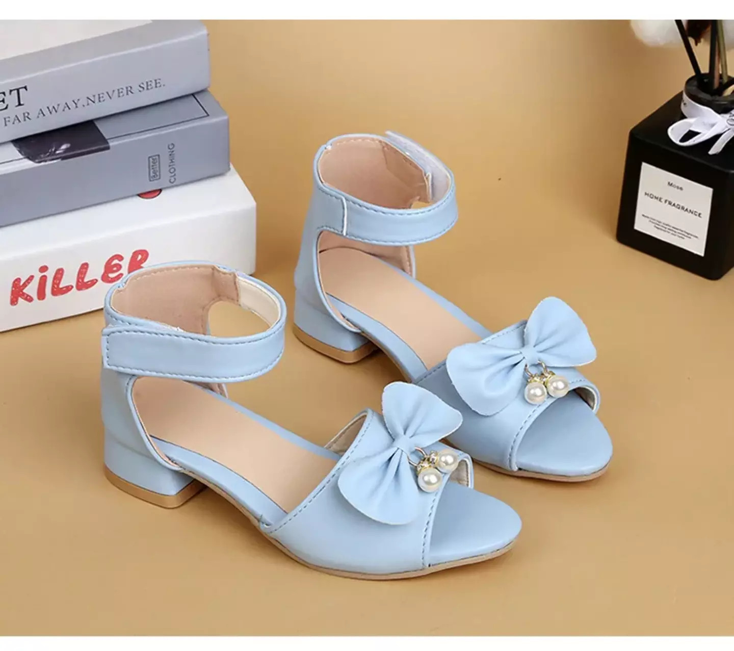 Young Girls & Girls Light Blue Butterfly Knot Block Heel Sandals | Lucys 11454