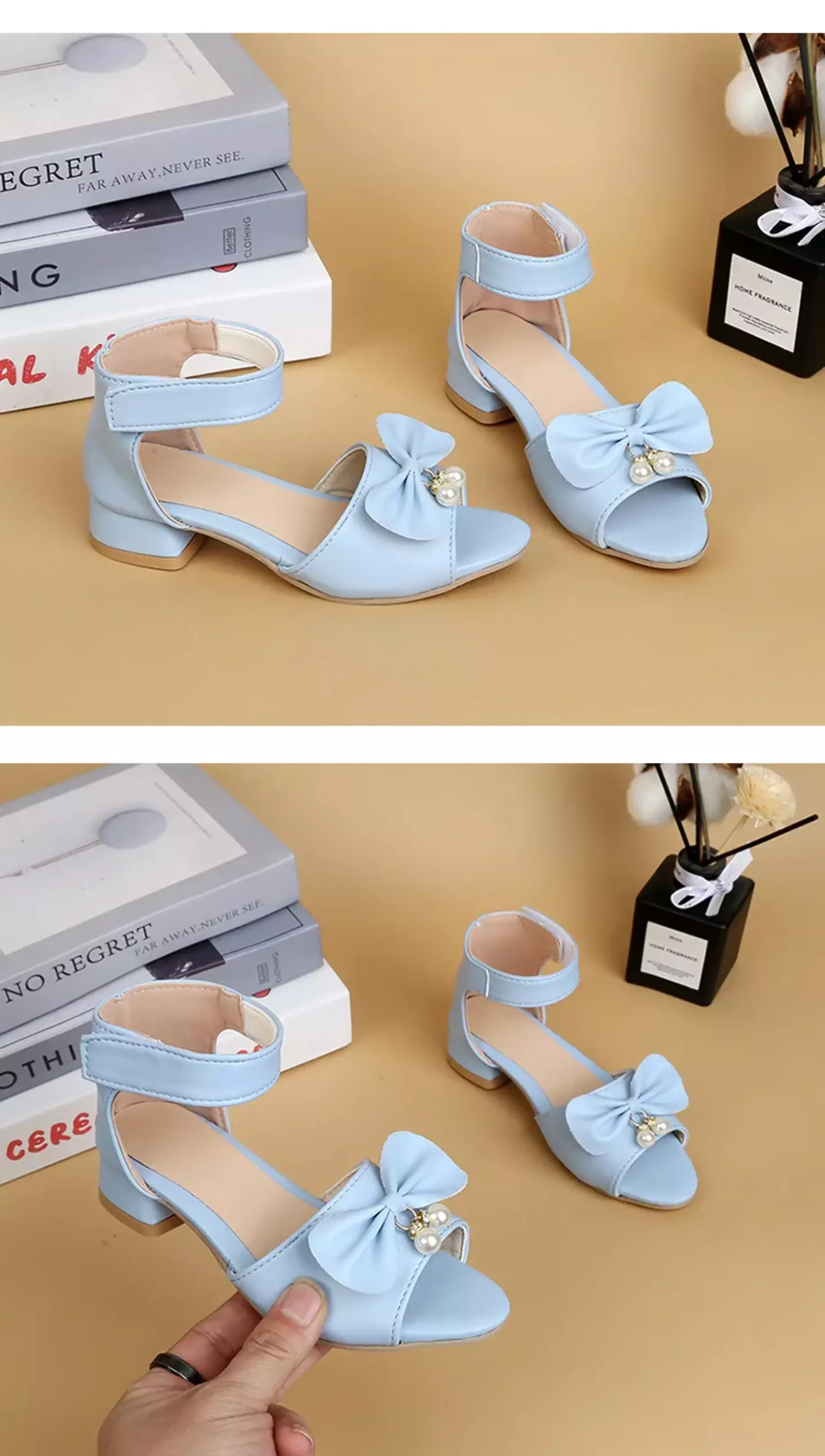 Young Girls & Girls Light Blue Butterfly Knot Block Heel Sandals | Lucys 11454