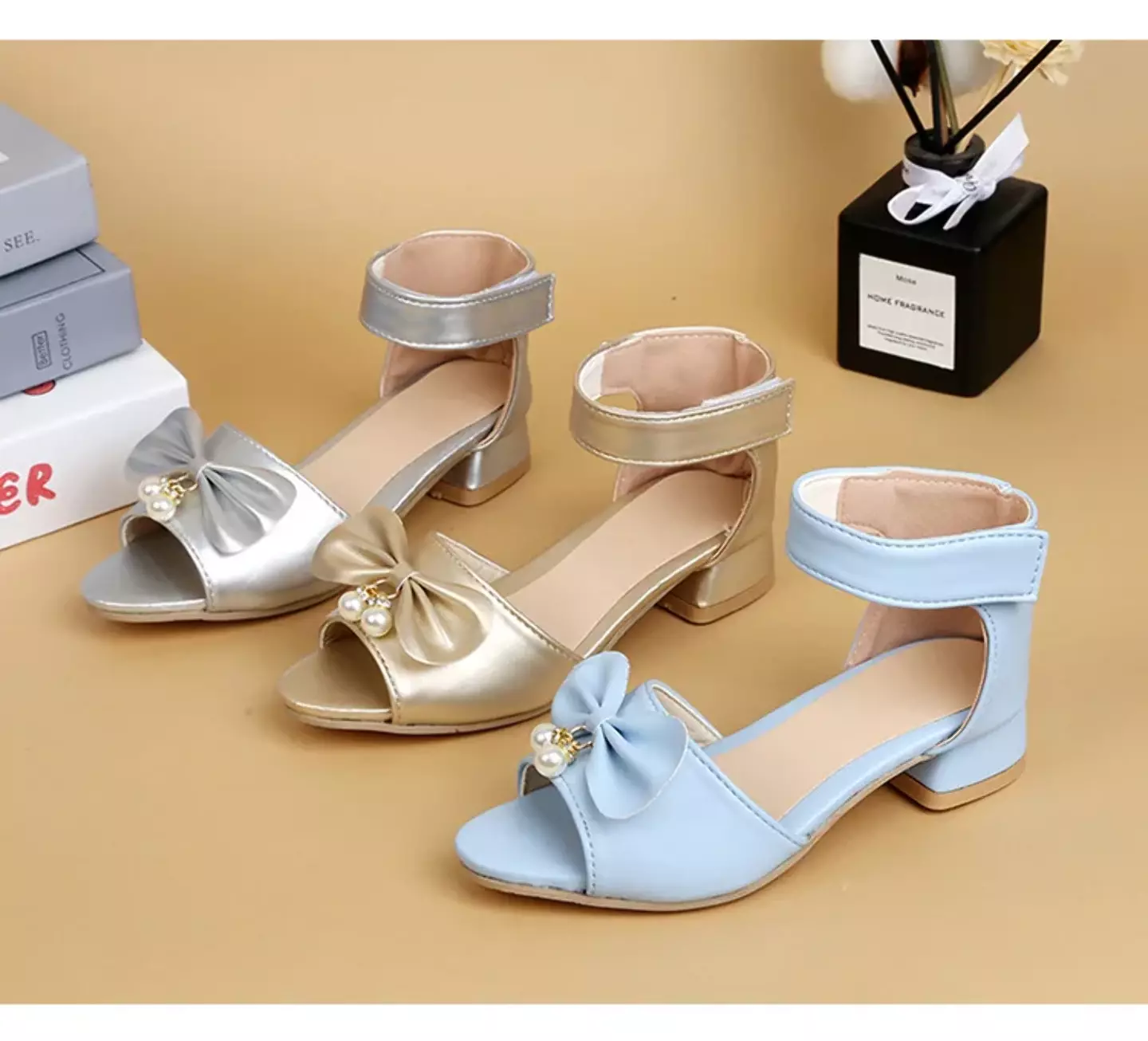 Young Girls & Girls Light Blue Butterfly Knot Block Heel Sandals | Lucys 11454