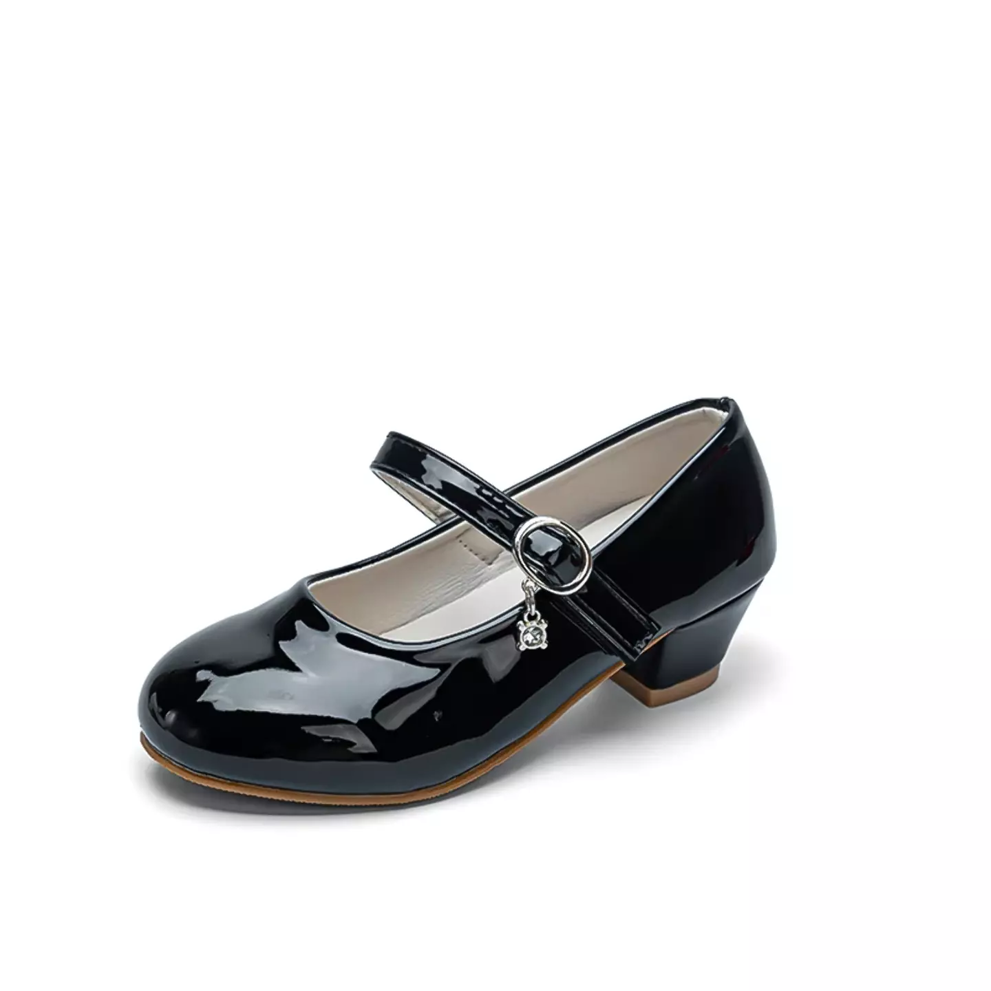 Young Girls & Girls Black Glossy Buckle Charm Mary Jane Dress Shoes | Lucys 11476
