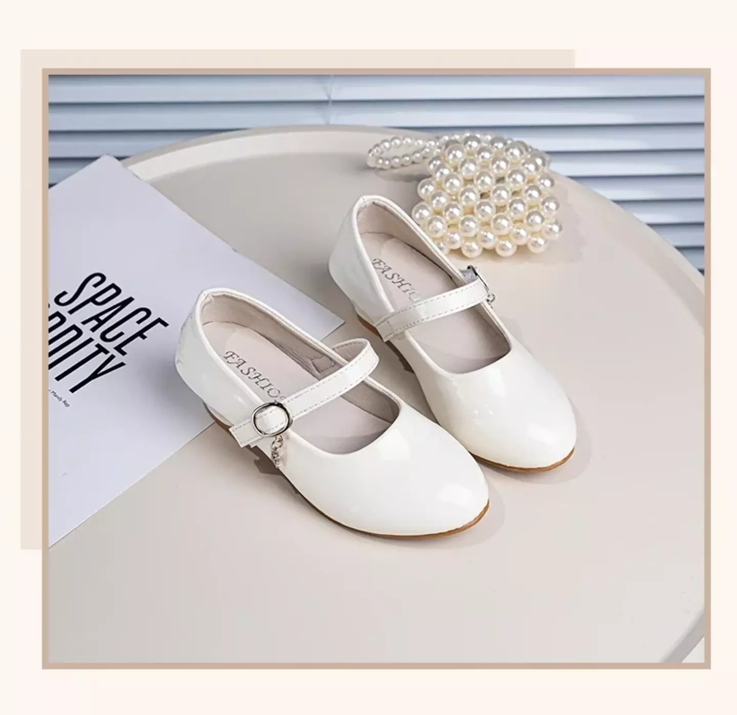 Young Girls & Girls Ivory Glossy Buckle Charm Mary Jane Dress Shoes | Lucys 11475