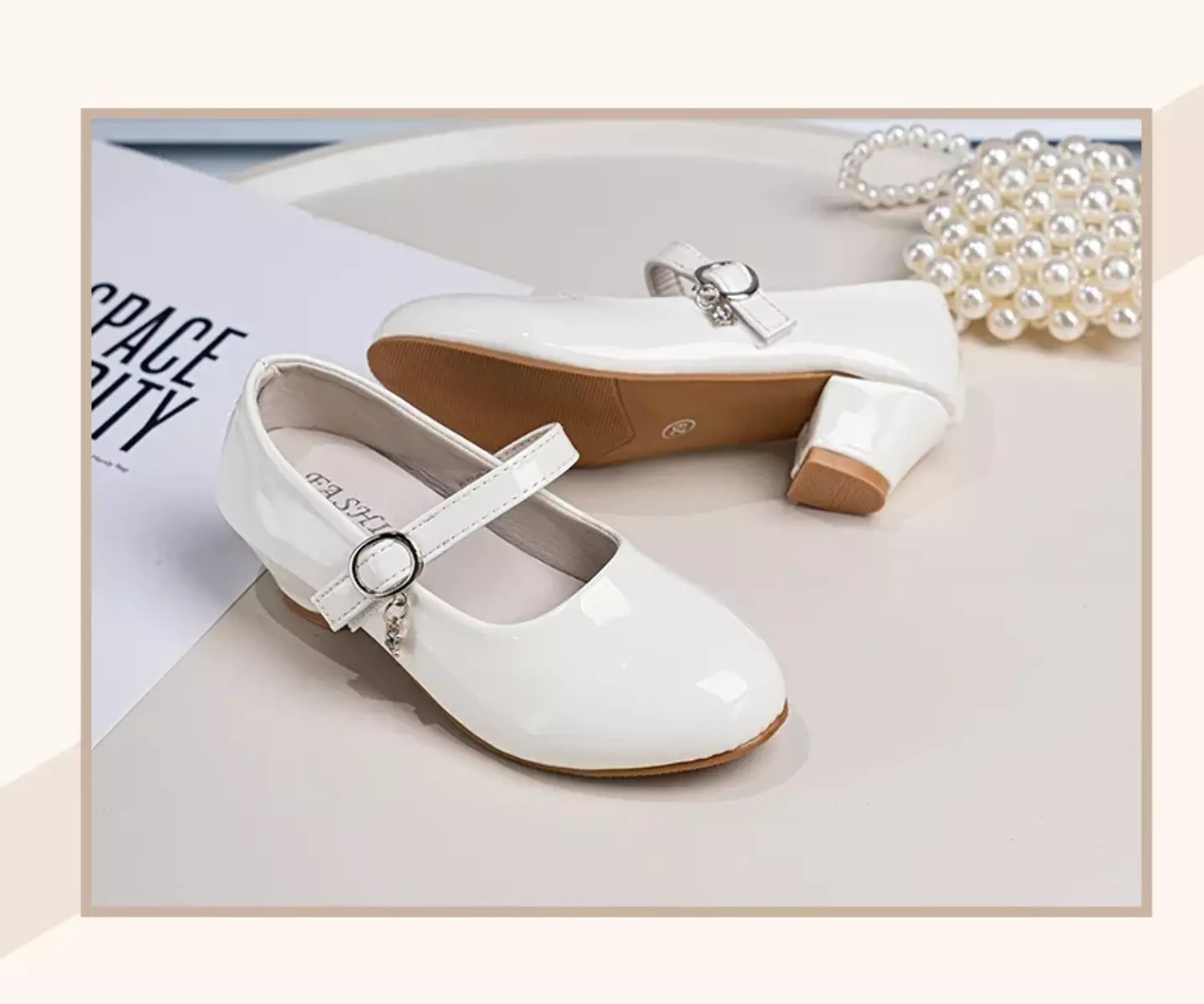 Young Girls & Girls Ivory Glossy Buckle Charm Mary Jane Dress Shoes | Lucys 11475