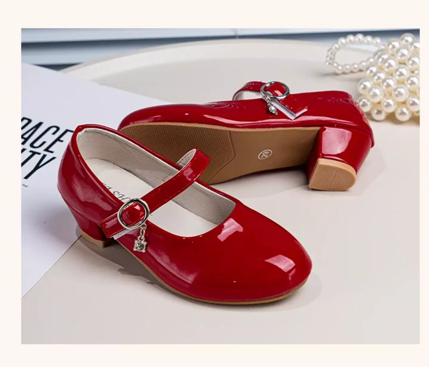 Young Girls & Girls Maroon Glossy Buckle Charm Mary Jane Dress Shoes | Lucys 11479