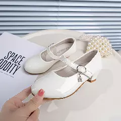 Young Girls & Girls Ivory Glossy Buckle Charm Mary Jane Dress Shoes | Lucys 11475