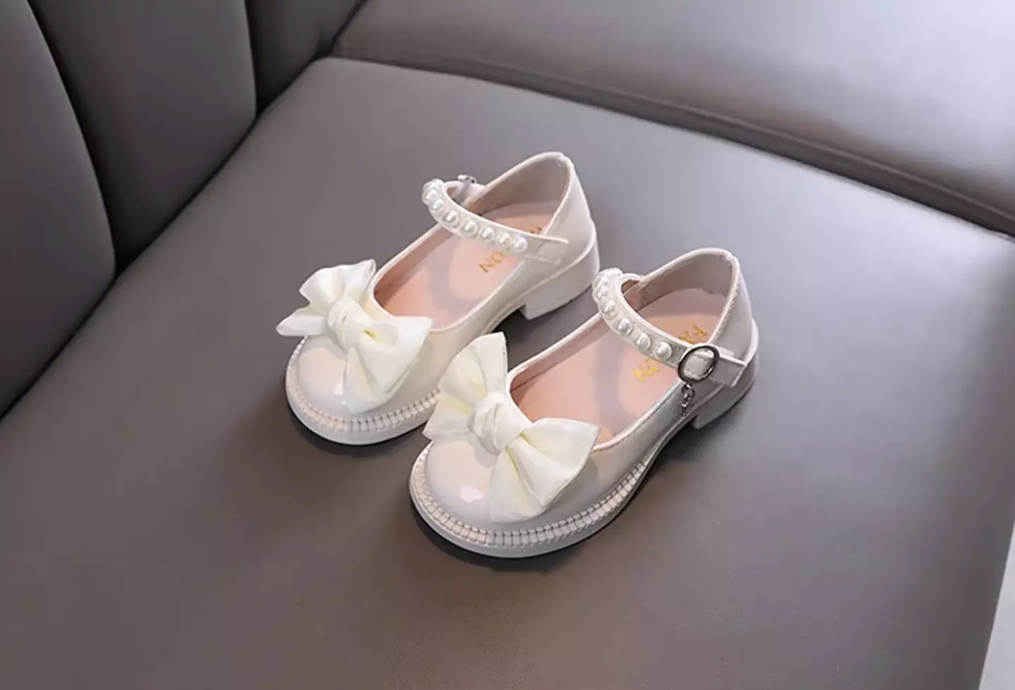 Toddler, Young Girls & Girls Ivory Knotted Bow Pearl Strap Block Heel Shoes | Lucys 11472