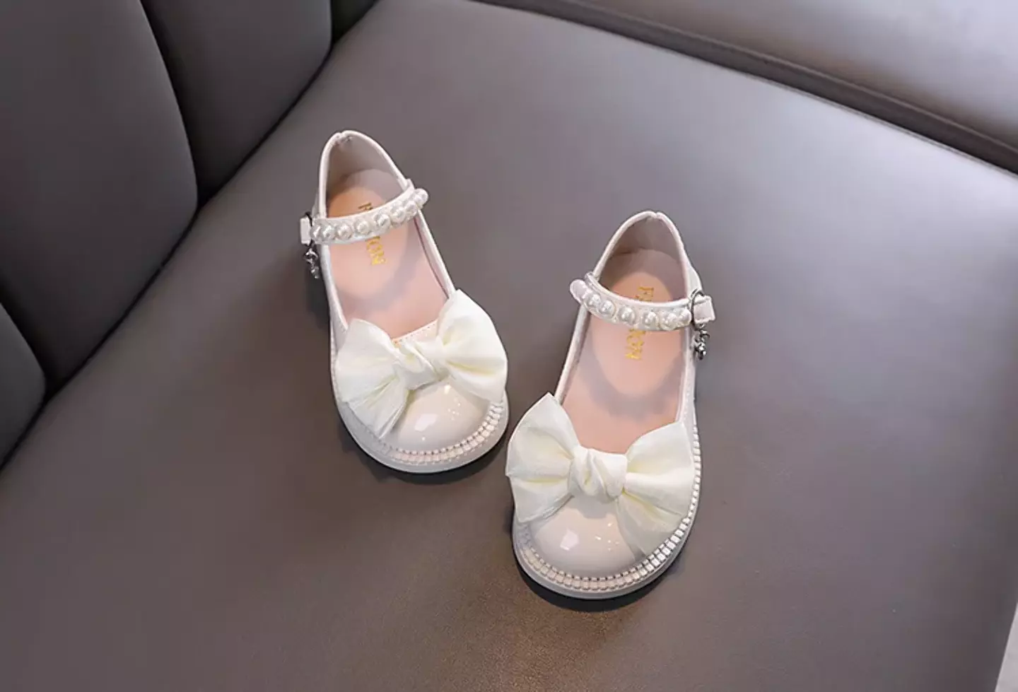 Toddler, Young Girls & Girls Ivory Knotted Bow Pearl Strap Block Heel Shoes | Lucys 11472