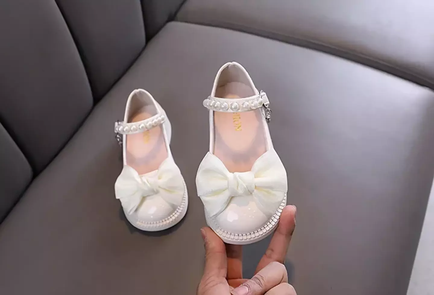 Toddler, Young Girls & Girls Ivory Knotted Bow Pearl Strap Block Heel Shoes | Lucys 11472