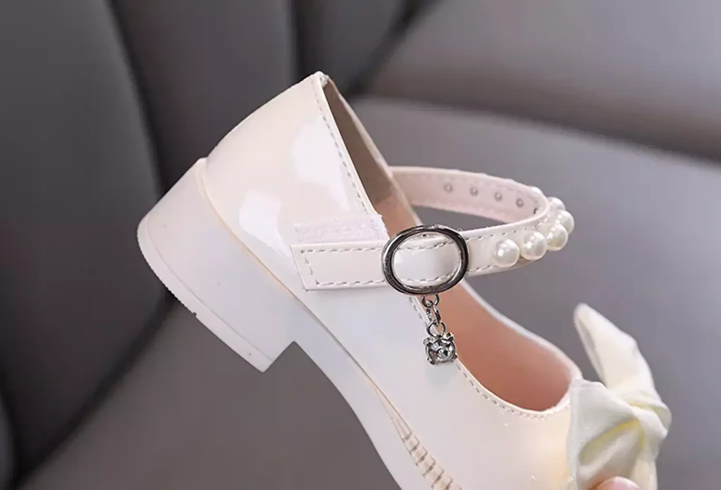 Toddler, Young Girls & Girls Ivory Knotted Bow Pearl Strap Block Heel Shoes | Lucys 11472