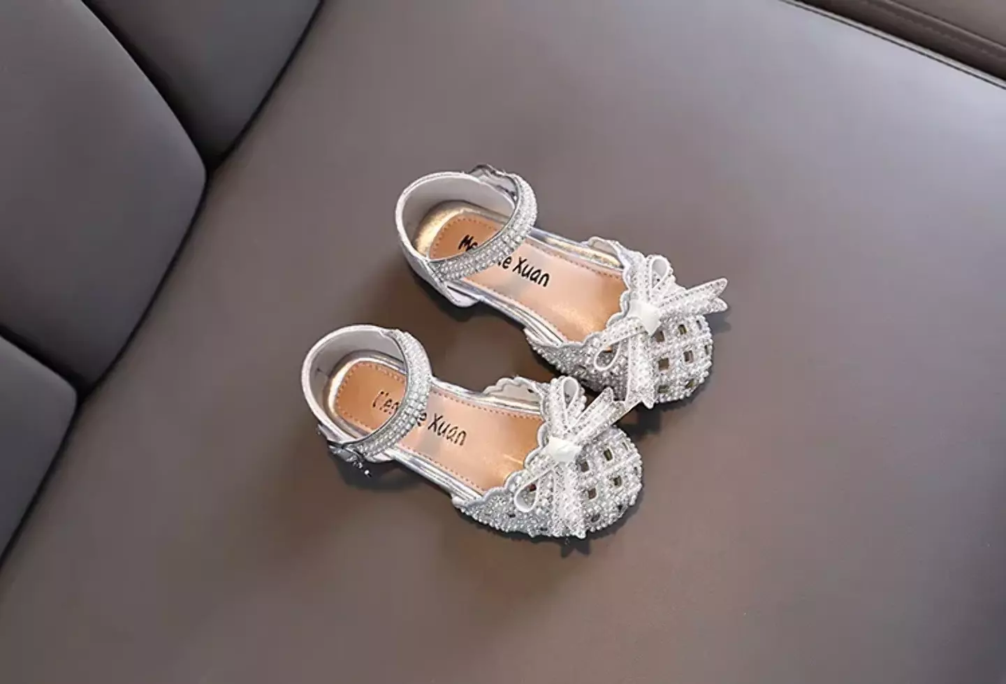 Toddler, Young Girls & Girls Silver Openwork Pearl Bow Ankle Strap Shoes | Lucys 11497