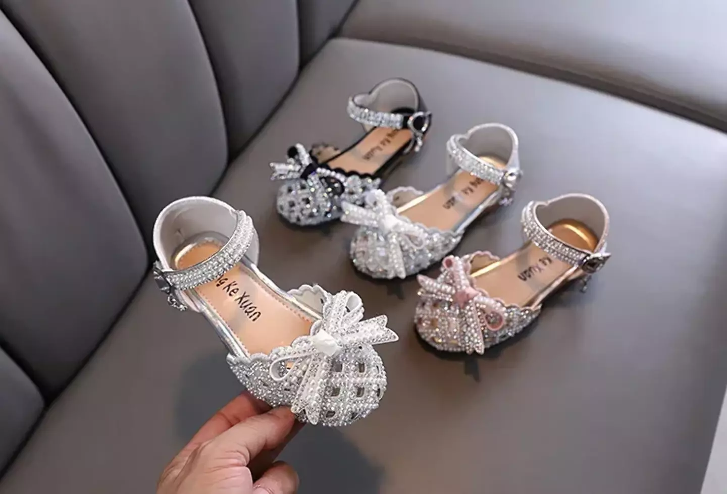 Toddler, Young Girls & Girls Dusty Pink Openwork Pearl Bow Ankle Strap Shoes | Lucys 11496