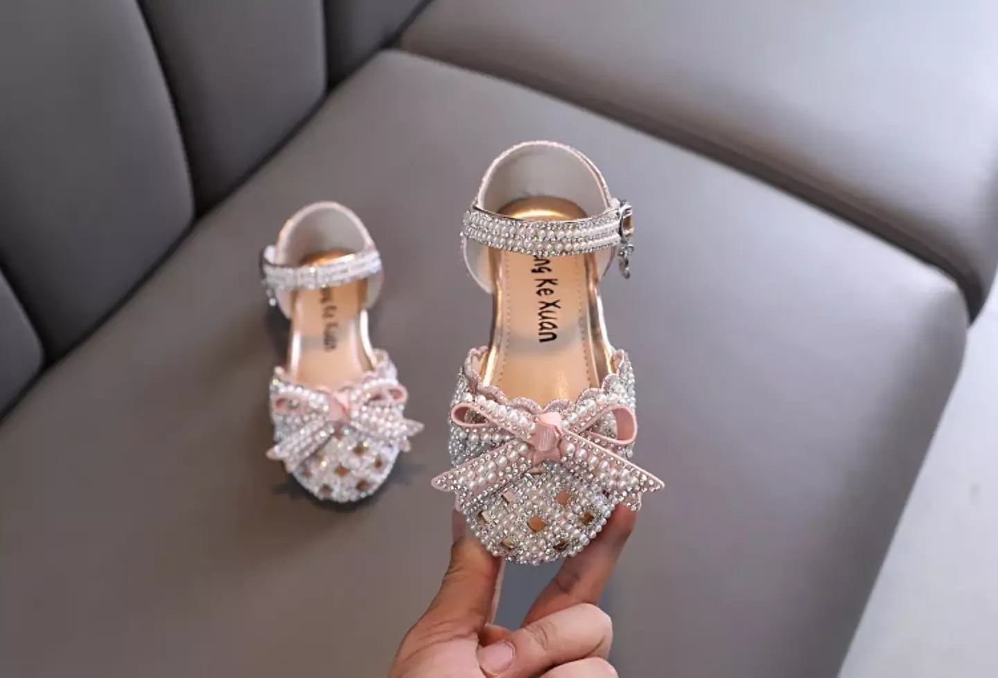 Toddler, Young Girls & Girls Dusty Pink Openwork Pearl Bow Ankle Strap Shoes | Lucys 11496